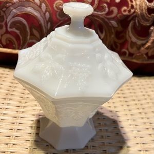 Vintage milk glass dish with lid